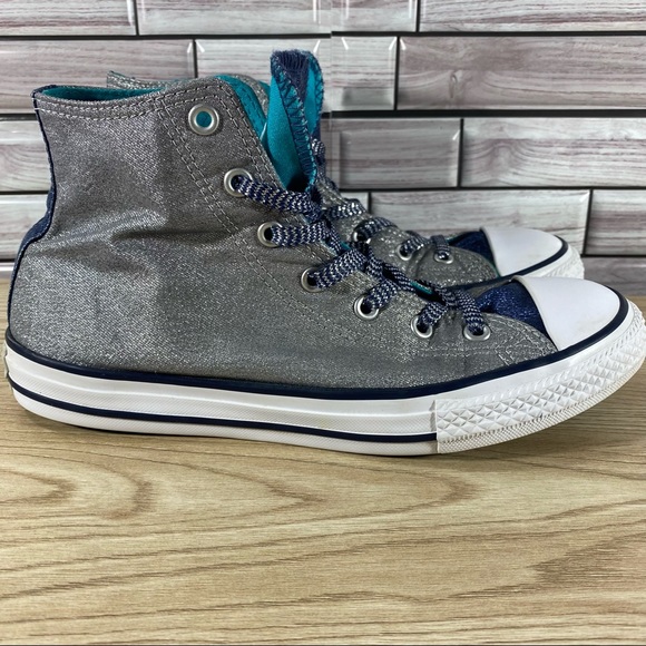 Converse Other - Converse Chuck Taylor All Star High Tops Metallic Wolf Gray/Midnight Navy Size 5